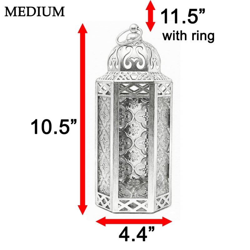 VELA LANTERNS 10.5" Gold Moroccan Candle Lantern Decorative Candle Holder Lamp for Table or Hanging, Ramadan Decorations, Indoor Home Decor, Outdoor Patio or Porch, Weddings, Blue Glass, Medium - Image 3